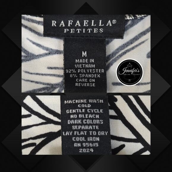 3/$30 Rafaella Petites Cream and Black Floral Print V Neck Flutter Sleeve Top M - Picture 9 of 11